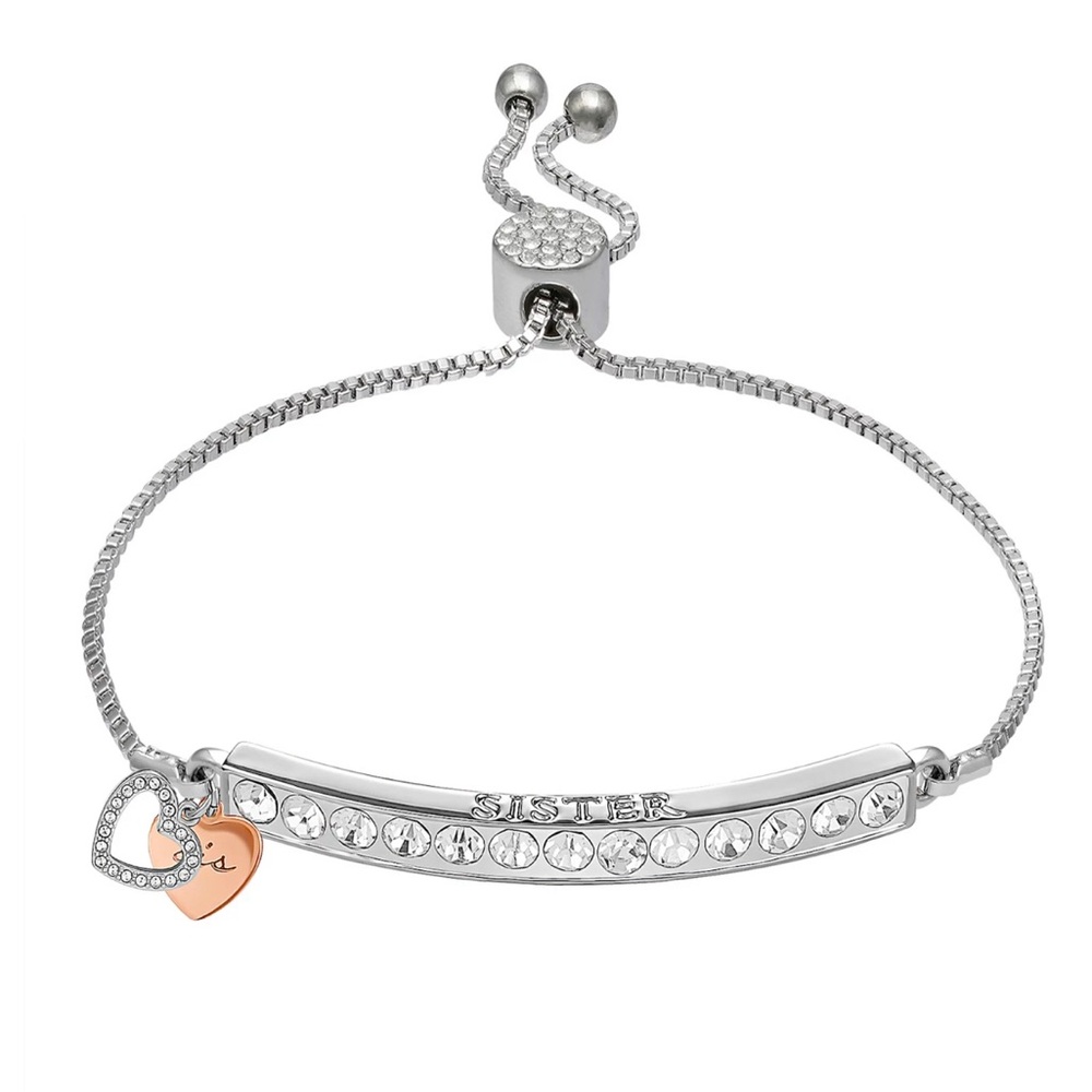 Brilliance “Sister” Crystal Heart Bar Bracelet